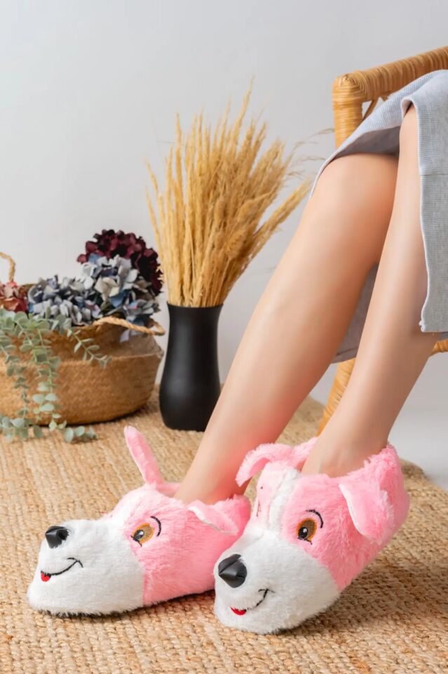 Köpek Figürlü Pudra Peluş Panduf Ev Pandufu PUDRA - 38-40