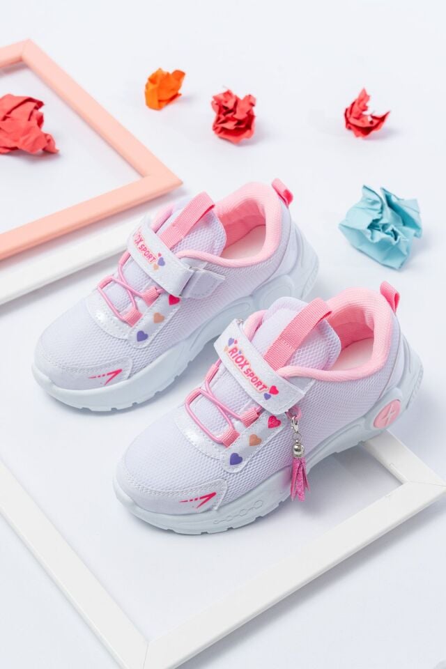 Unisex Çocuk Sneaker Ortopedik Taban Anorak File Hava Alır Günlük Rahat Hafif Esnek Spor Ayakkabı BEYAZ-PEMBE - 35