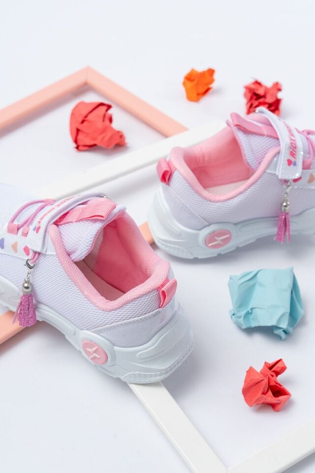 Unisex Çocuk Sneaker Ortopedik Taban Anorak File Hava Alır Günlük Rahat Hafif Esnek Spor Ayakkabı BEYAZ-PEMBE - 35