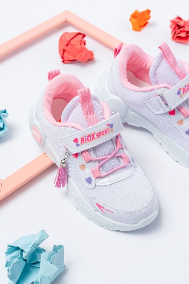 Unisex Çocuk Sneaker Ortopedik Taban Anorak File Hava Alır Günlük Rahat Hafif Esnek Spor Ayakkabı BEYAZ-PEMBE - 32