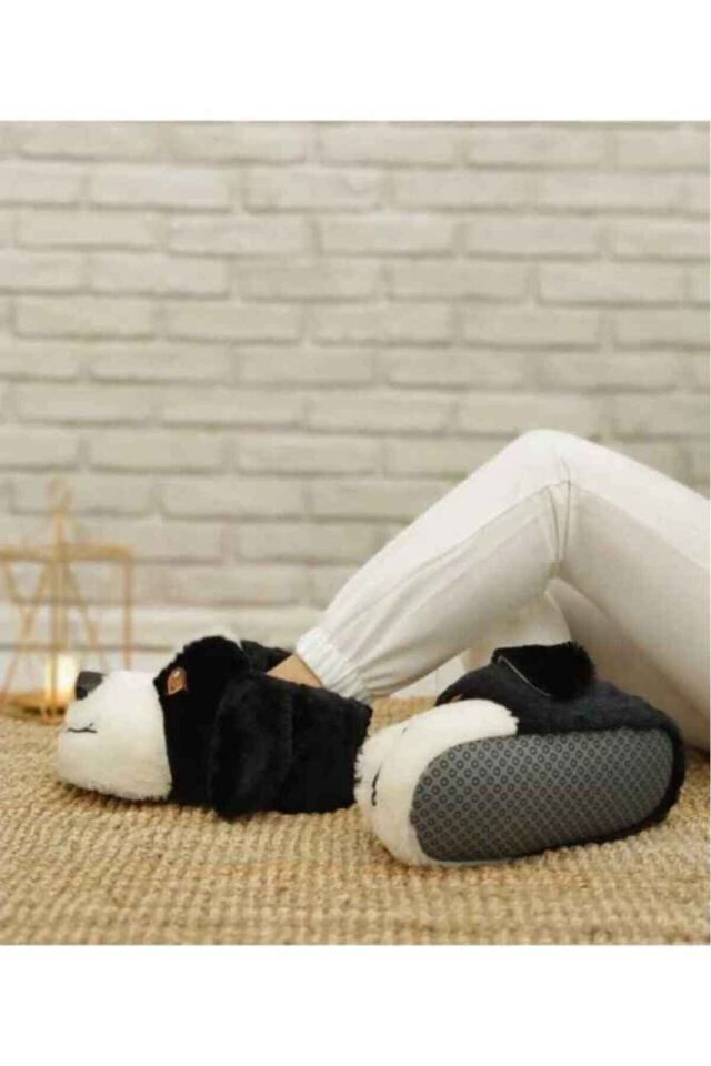 Köpek Figürlü Pudra Peluş Panduf Ev Pandufu SİYAH - 36-38