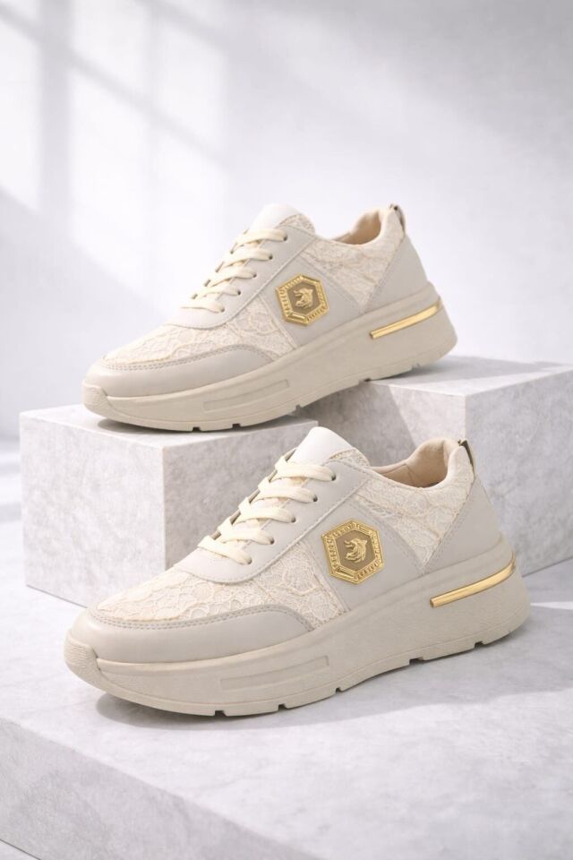Dantel Detaylı Trend 5 Cm Platform Yüksek Taban Kadın Sneaker Spor Ayakkabı