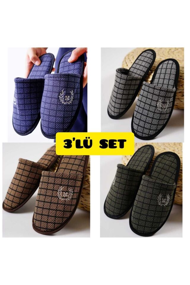 3'lü Paket Terlik Ev Terliği Çeyiz Bohça Seti RENKLİ1 - 45