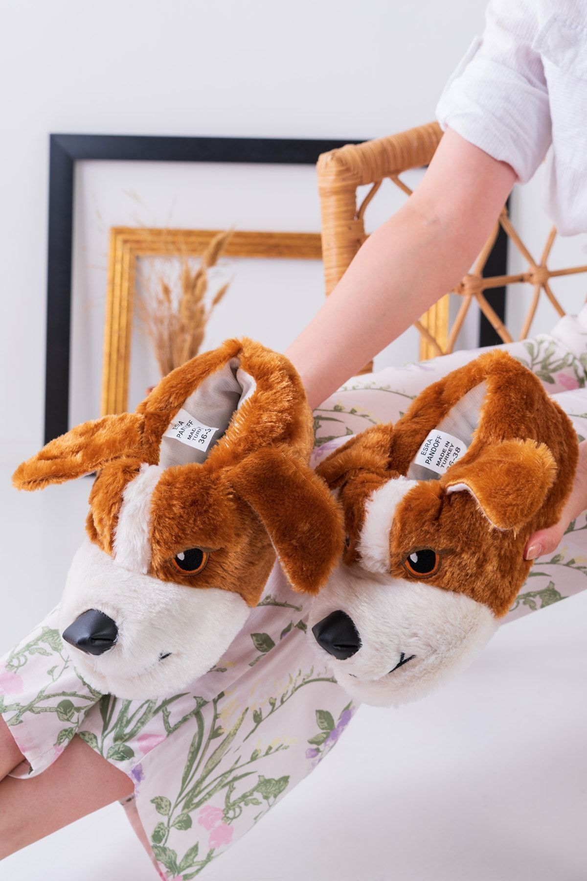 Köpek Figürlü Pudra Peluş Panduf Ev Pandufu TABA - 36-38