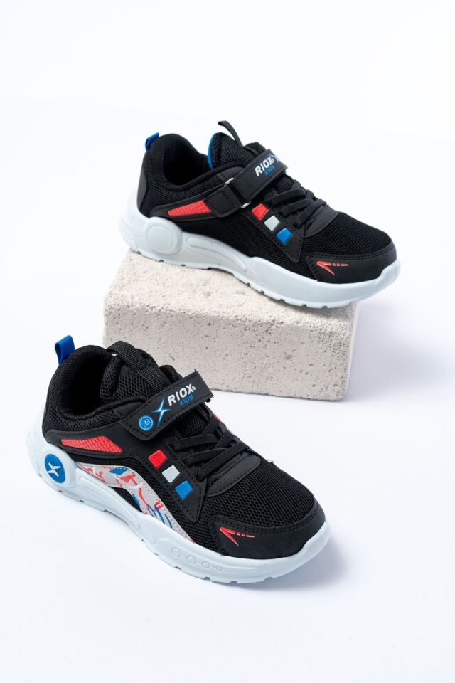 Unisex Çocuk Sneaker Ortopedik Taban Anorak File Hava Alır Günlük Rahat Hafif Esnek Spor Ayakkabı SİYAH-LACİVERT - 30