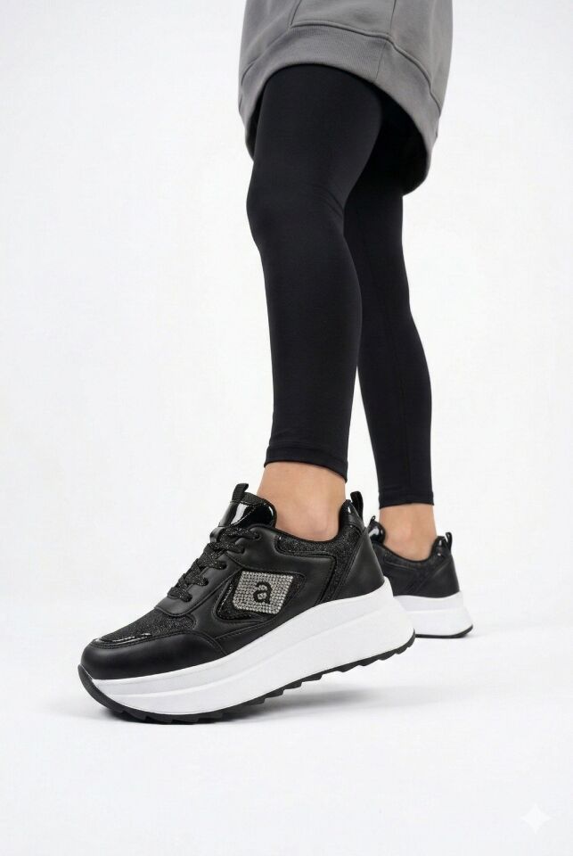 Taşlı Işıltılı Trend 5 Cm Platform Kadın Sneaker Kalın taban Spor Ayakkabı
