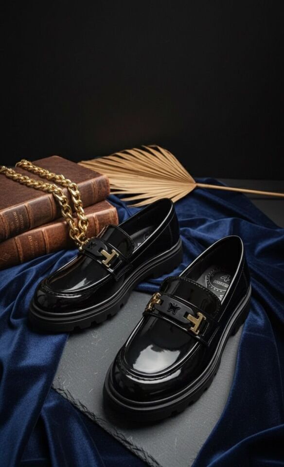 Kadın Kalın Taban Ortopedik Comfort Taban Deri Görünümlü Loafer – Siyah 709-RUGAN SİYAH - 38