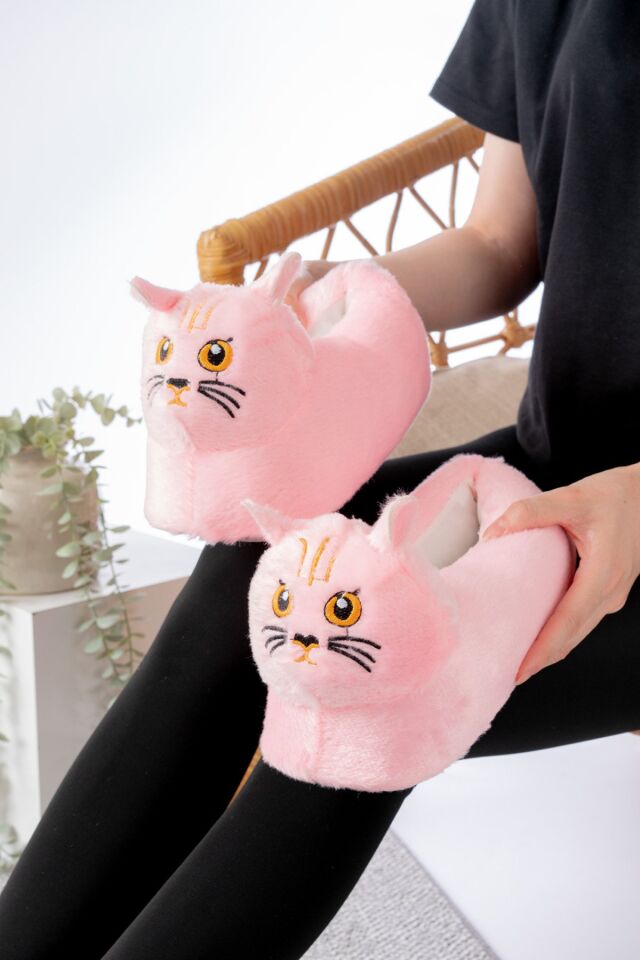 Kedi Figürlü Peluş Panduf Ev Pandufu Unisex PUDRA - 36-38