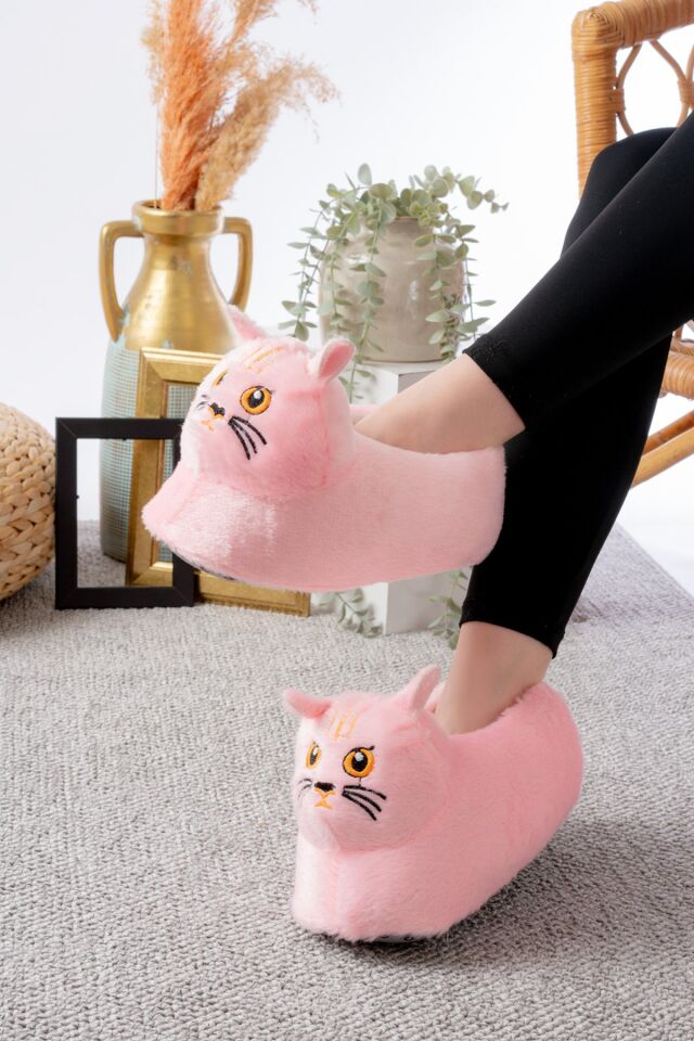 Kedi Figürlü Peluş Panduf Ev Pandufu Unisex PUDRA - 36-38