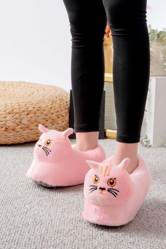 Kedi Figürlü Peluş Panduf Ev Pandufu Unisex PUDRA - 38-40