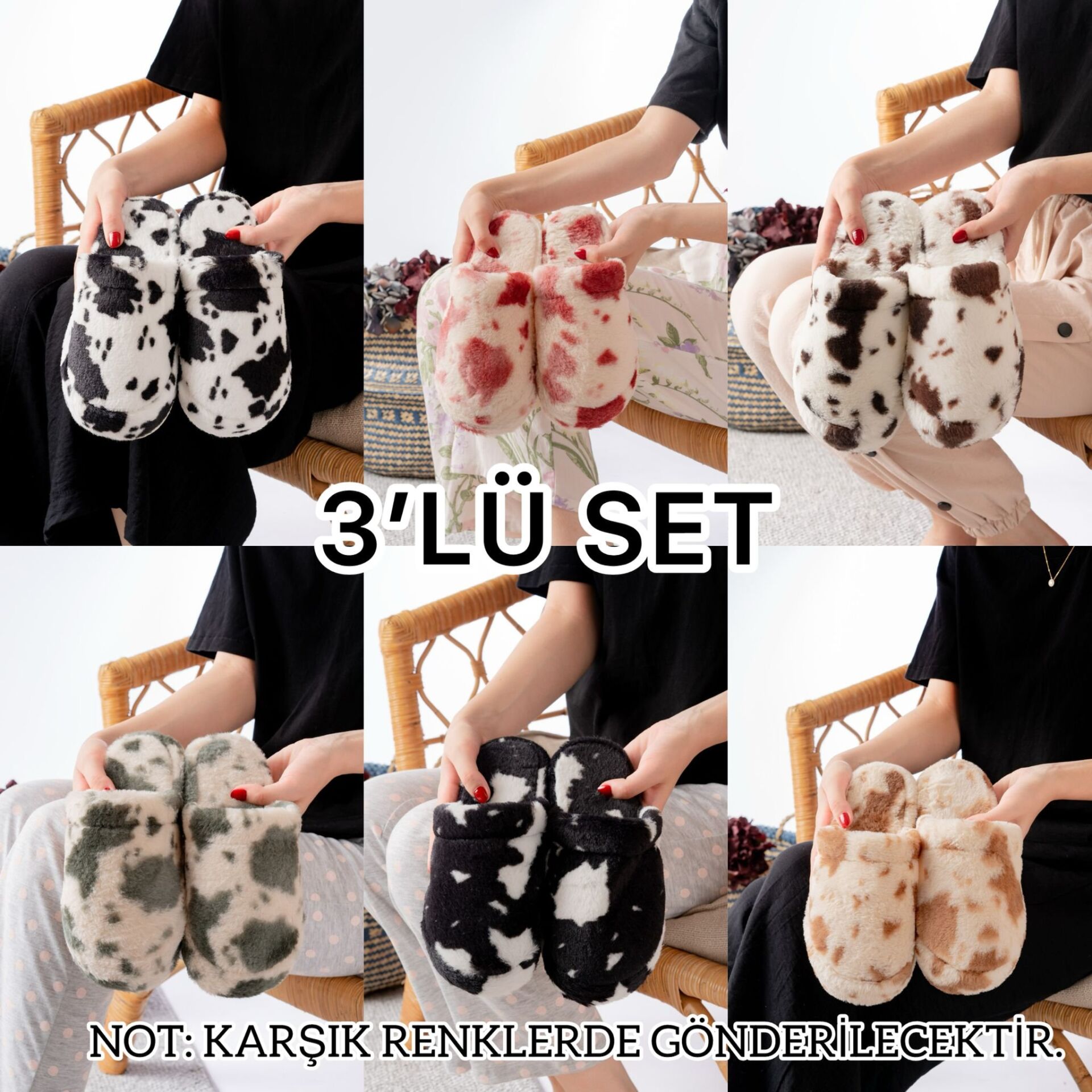 3'lü Paket Terlik Ev Terliği Çeyiz Bohça Seti ÜÇLÜ İNEK TERLİK - 38