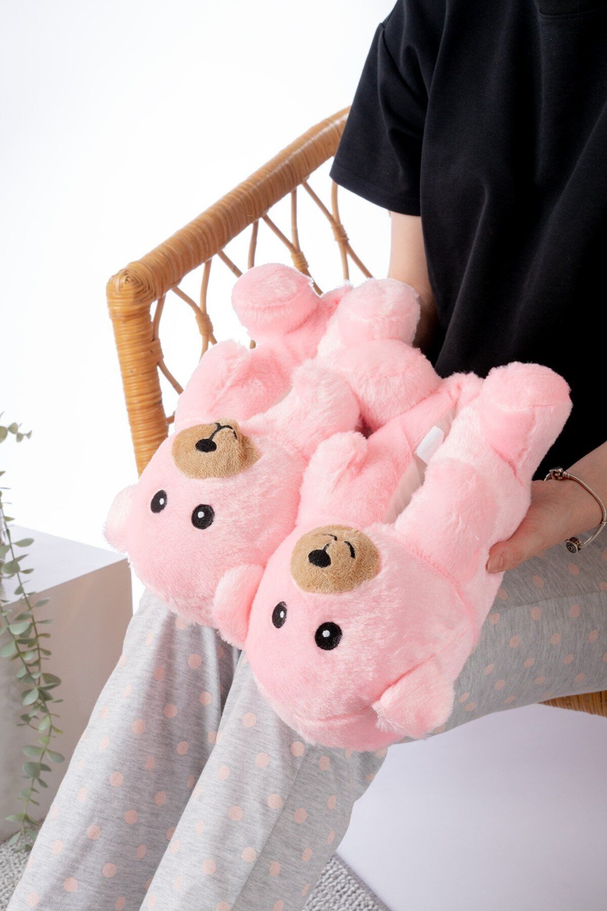 Ayıcık Figürlü Peluş Panduf Ev Pandufu Unisex PUDRA - 36-38