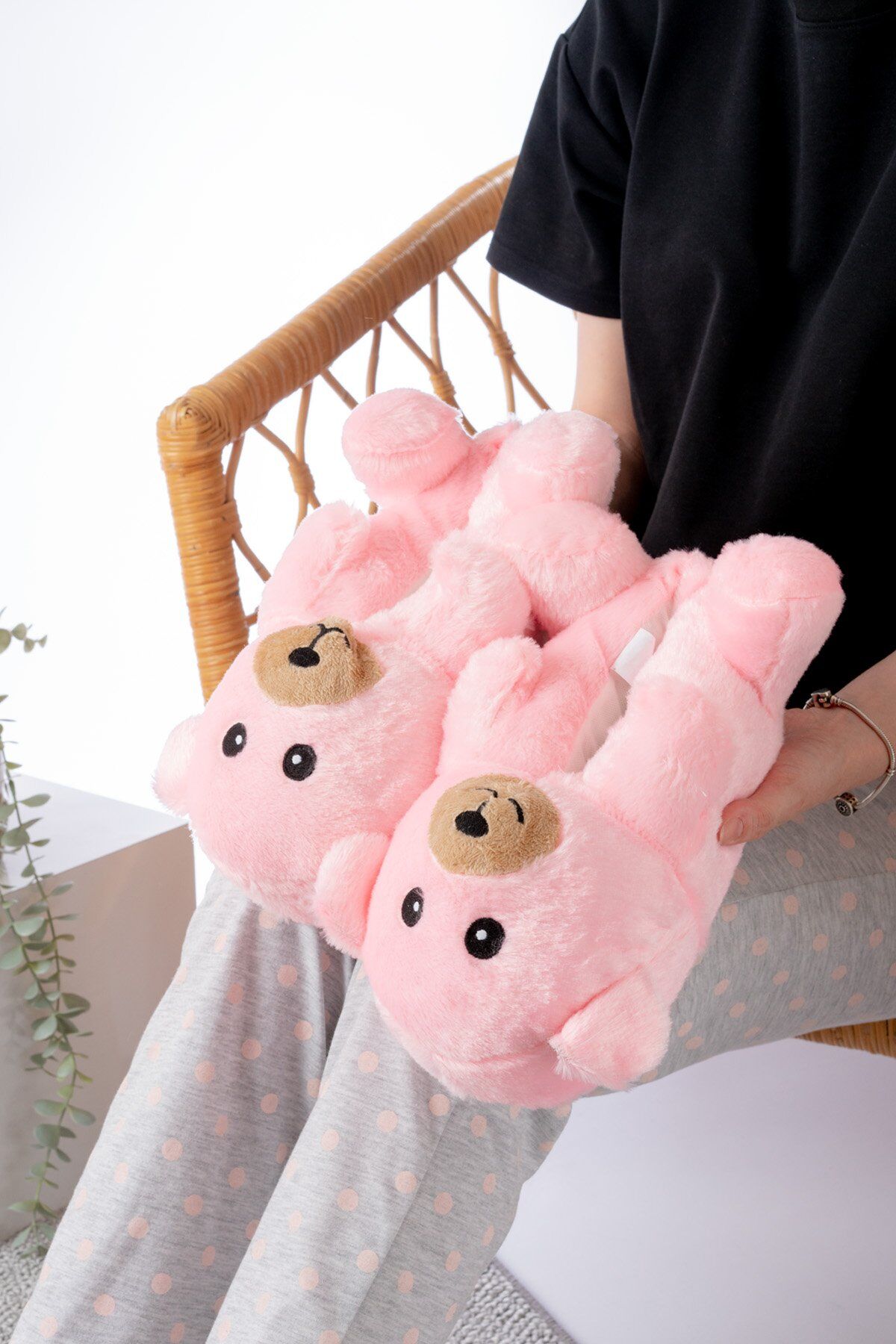 Ayıcık Figürlü Peluş Panduf Ev Pandufu Unisex PUDRA - 38-40