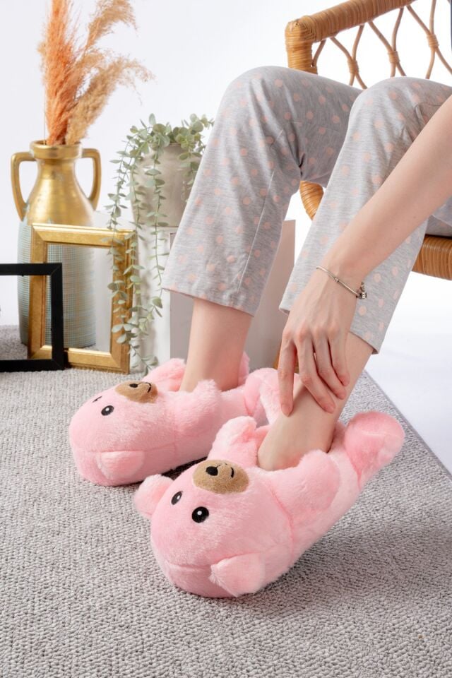 Ayıcık Figürlü Peluş Panduf Ev Pandufu Unisex PUDRA - 38-40