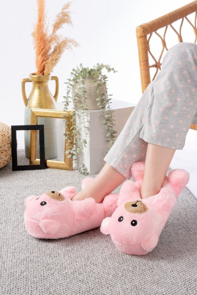 Ayıcık Figürlü Peluş Panduf Ev Pandufu Unisex PUDRA - 38-40