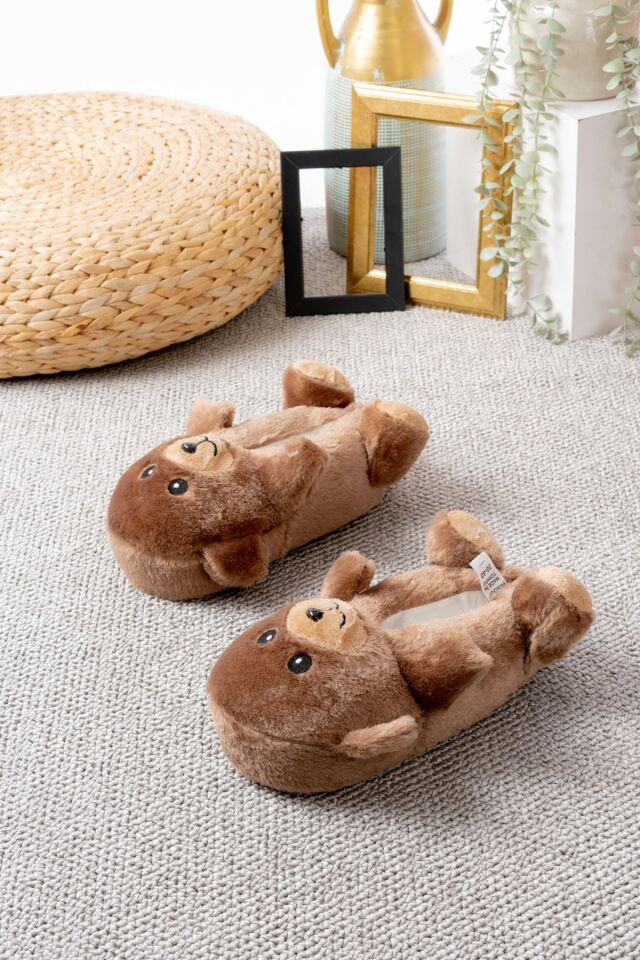 Ayıcık Figürlü Peluş Panduf Ev Pandufu Unisex TABA - 36-38