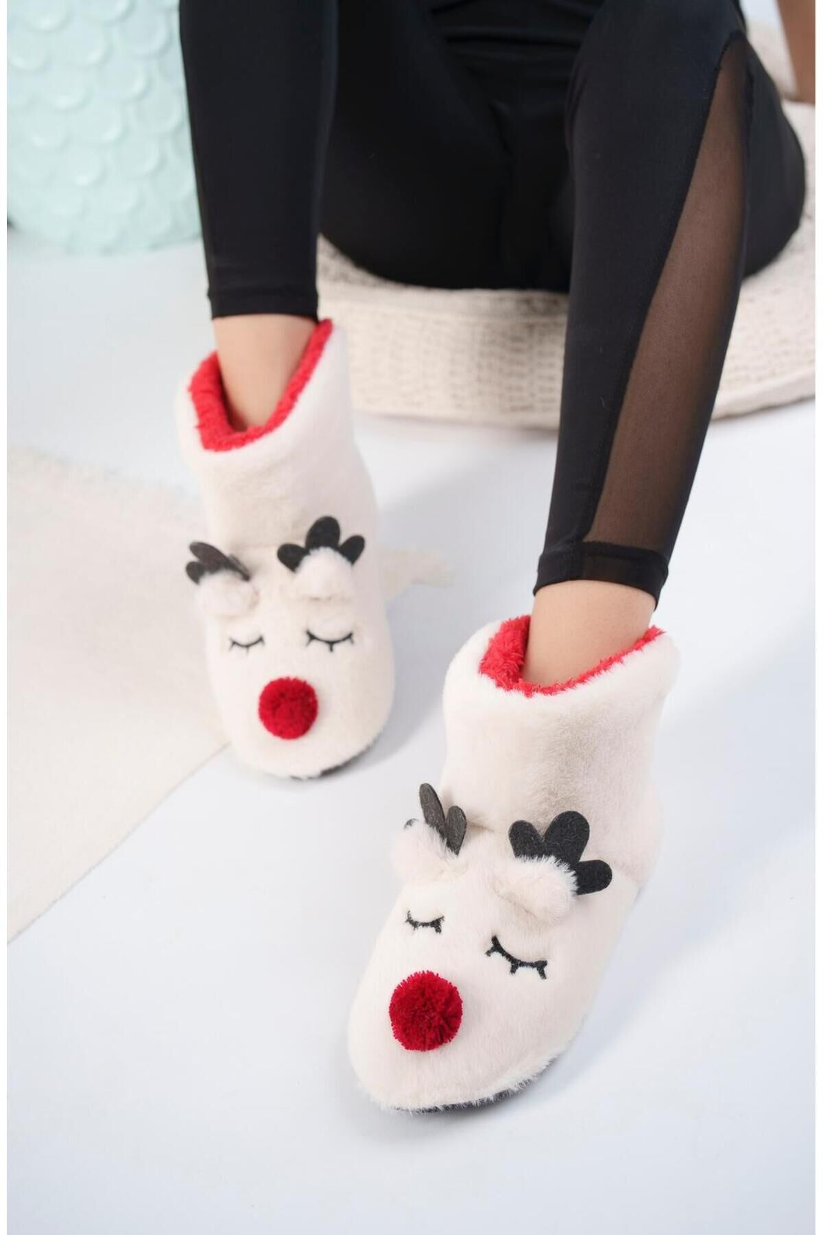 Geyikli Ev Botu Kadın Ev Botu Panduf Ev Botu BEYAZ - 32-33