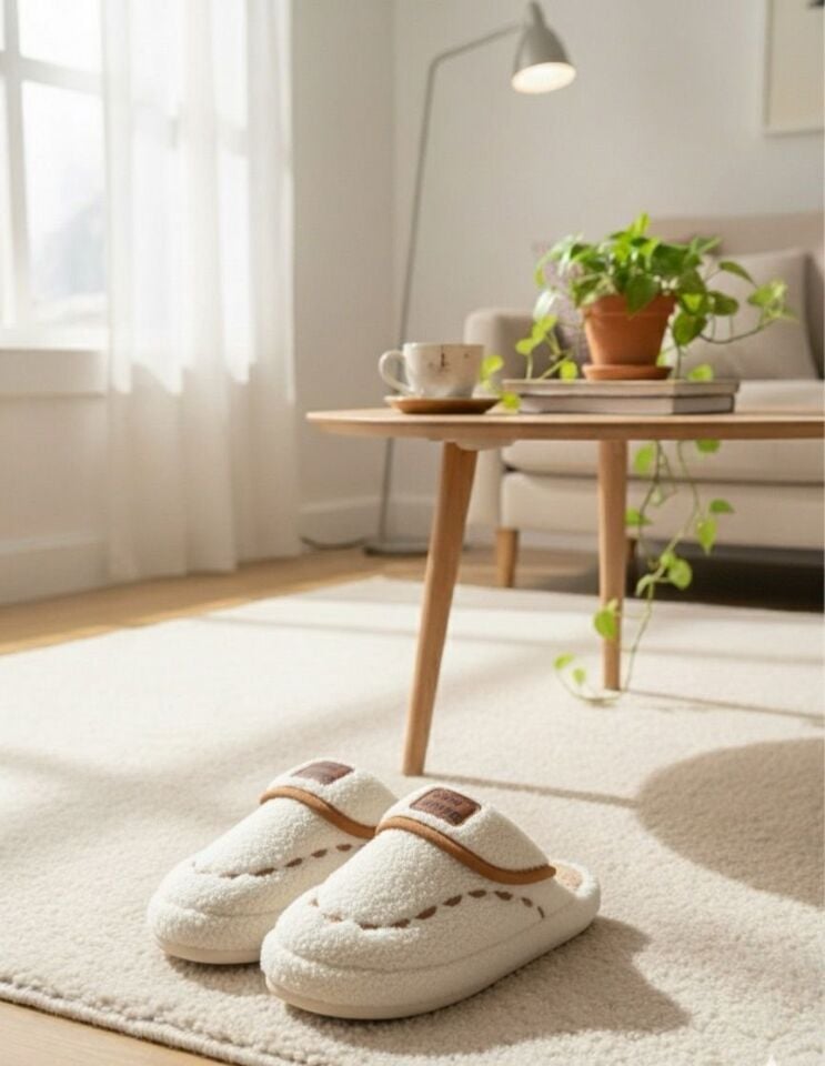 Kadın Desenli Peluş Kaymaz Hafif Tabanlı Tüylü Terlik  Ev Terliği BEYAZ - 37