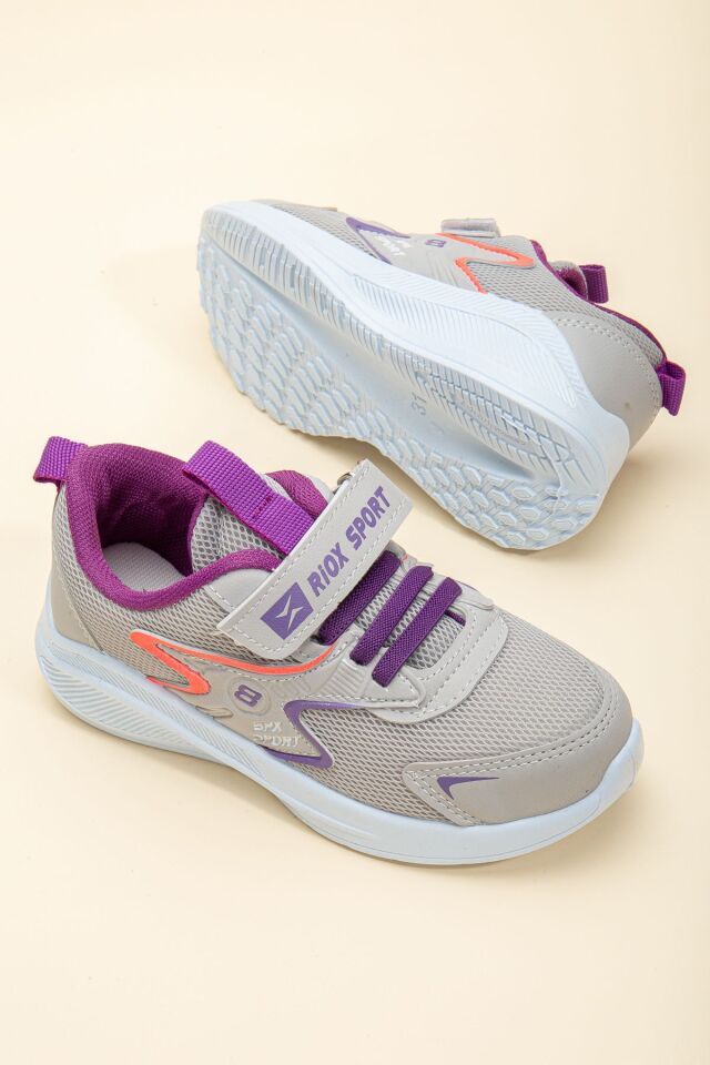 Unisex Çocuk Sneaker Ortopedik Taban Anorak File Hava Alır Günlük Rahat Hafif Esnek Spor Ayakkabı GRİ-MOR - 31