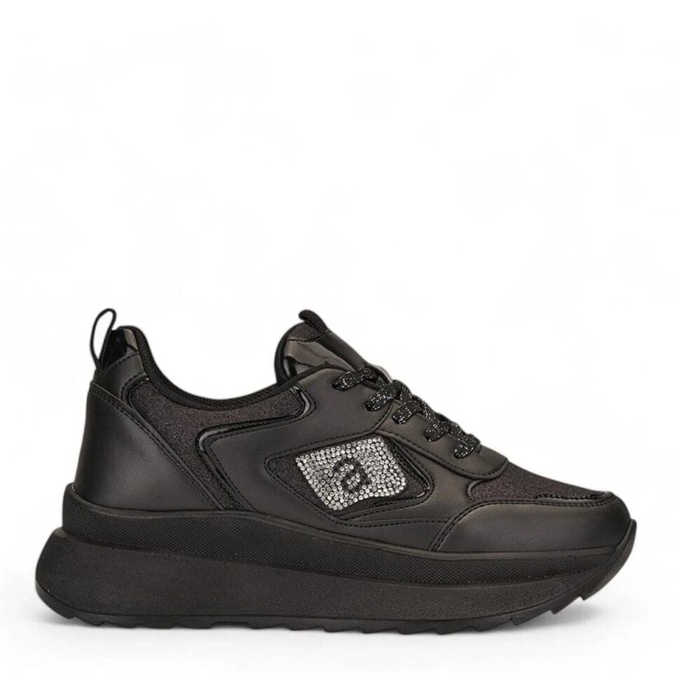 Taşlı Işıltılı Trend 5 Cm Platform Kadın Sneaker Kalın taban Spor Ayakkabı SİYAH-SİYAH - 40