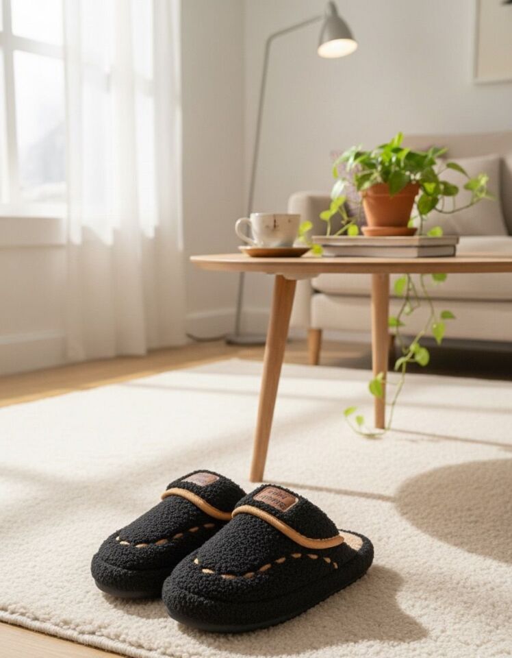 Kadın Desenli Peluş Kaymaz Hafif Tabanlı Tüylü Terlik  Ev Terliği SİYAH - 37