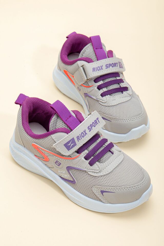 Unisex Çocuk Sneaker Ortopedik Taban Anorak File Hava Alır Günlük Rahat Hafif Esnek Spor Ayakkabı GRİ-MOR - 32