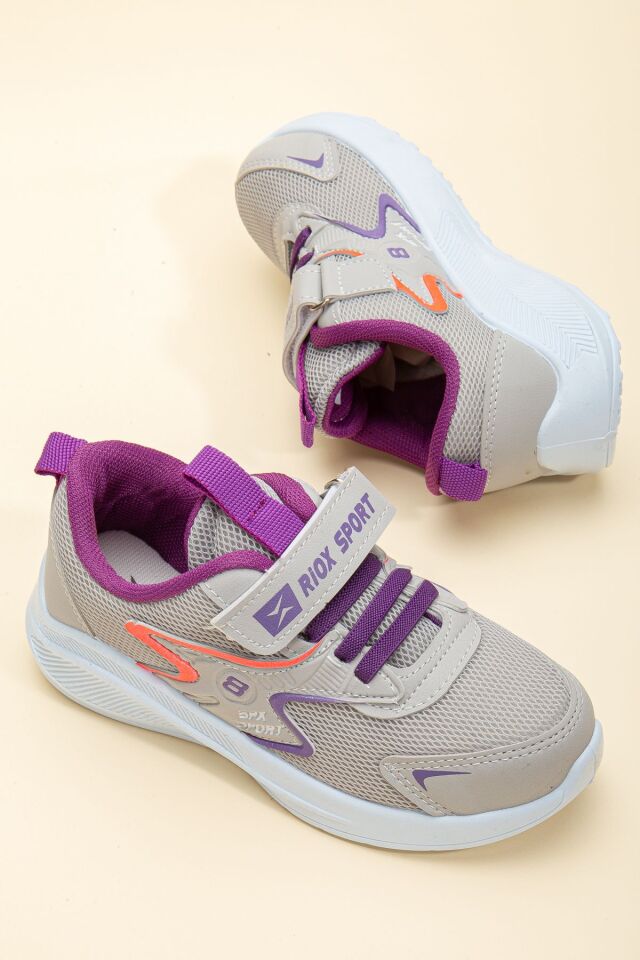 Unisex Çocuk Sneaker Ortopedik Taban Anorak File Hava Alır Günlük Rahat Hafif Esnek Spor Ayakkabı GRİ-MOR - 32