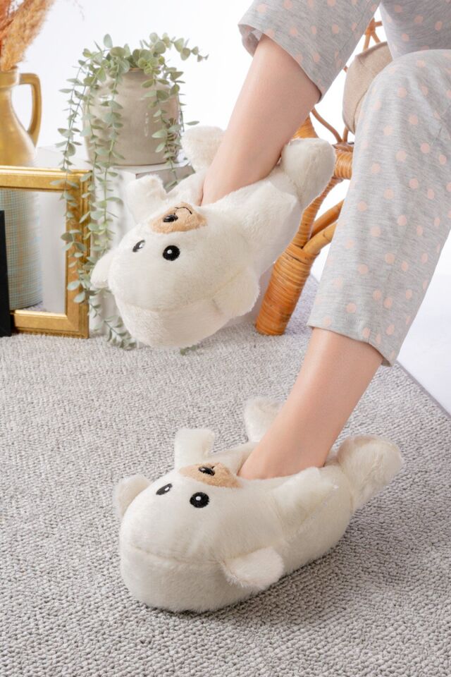 Ayıcık Figürlü Peluş Panduf Ev Pandufu Unisex EKRU - 38-40
