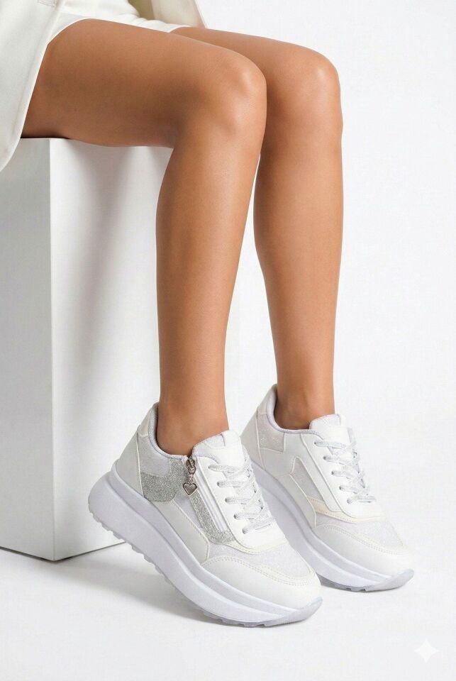 Yan Fermuarlı Işıltılı Trend 5 Cm Platform Kadın Sneaker Spor Ayakkabı