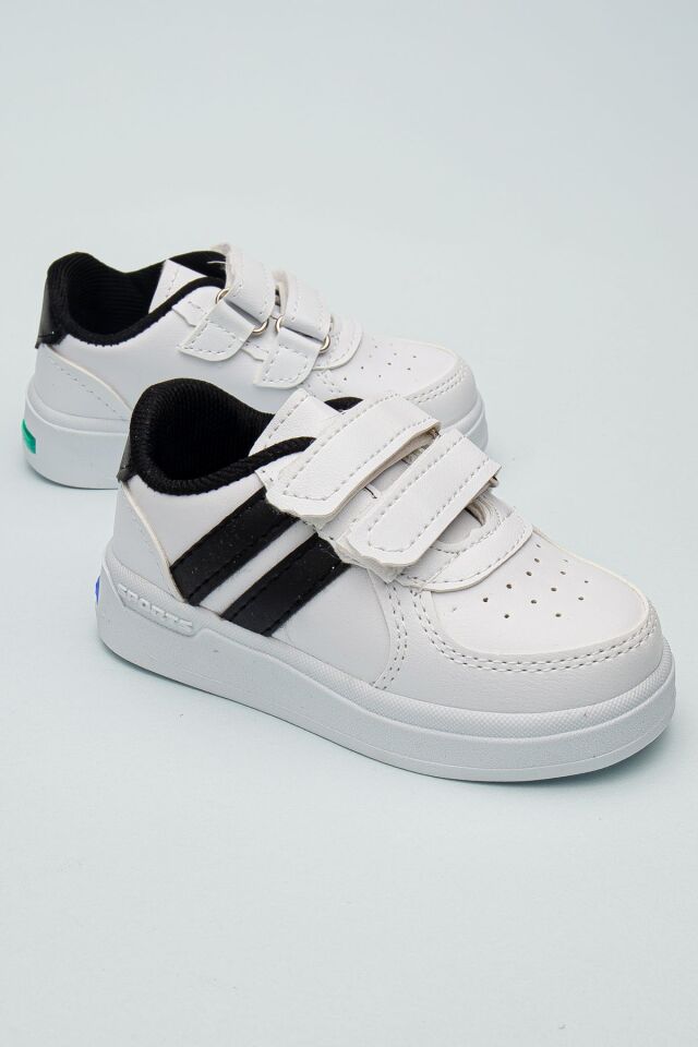 Kids Rahat Unisex Bebek Cırt Cırtlı Işıklı Çocuk Sneaker -Spor Ayakkabı BEYAZ-SİYAH - 29