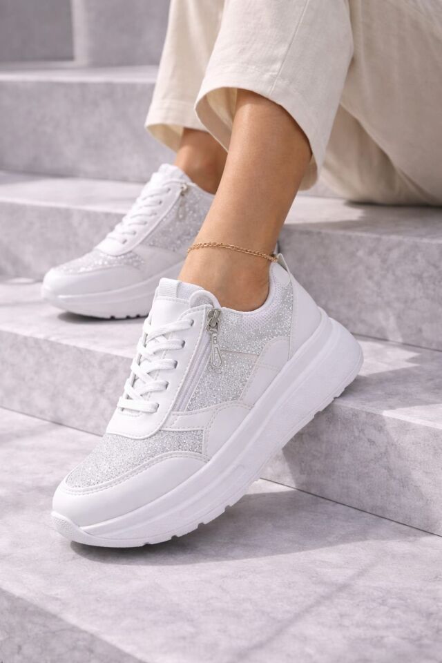 Yan Fermuarlı Işıltılı Trend 5 Cm Platform Kadın Sneaker Spor Ayakkabı
