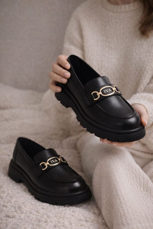 Kadın Kalın Taban Ortopedik Comfort Taban Deri Görünümlü Loafer – Siyah 707-MAT SİYAH - 36