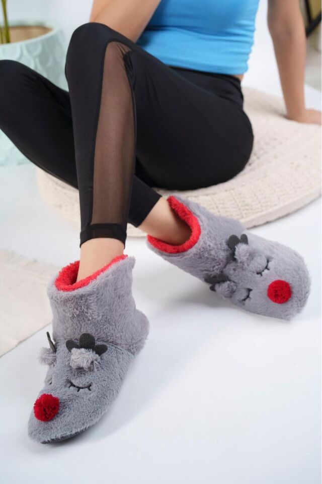 Geyikli Ev Botu Kadın Ev Botu Panduf Ev Botu GRİ - 34-35