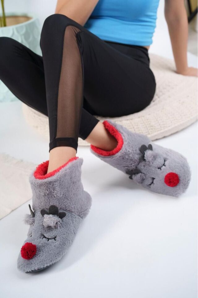 Geyikli Ev Botu Kadın Ev Botu Panduf Ev Botu GRİ - 34-35