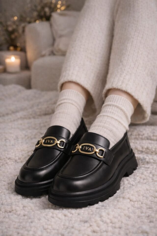 Kadın Kalın Taban Ortopedik Comfort Taban Deri Görünümlü Loafer – Siyah 707-MAT SİYAH - 39