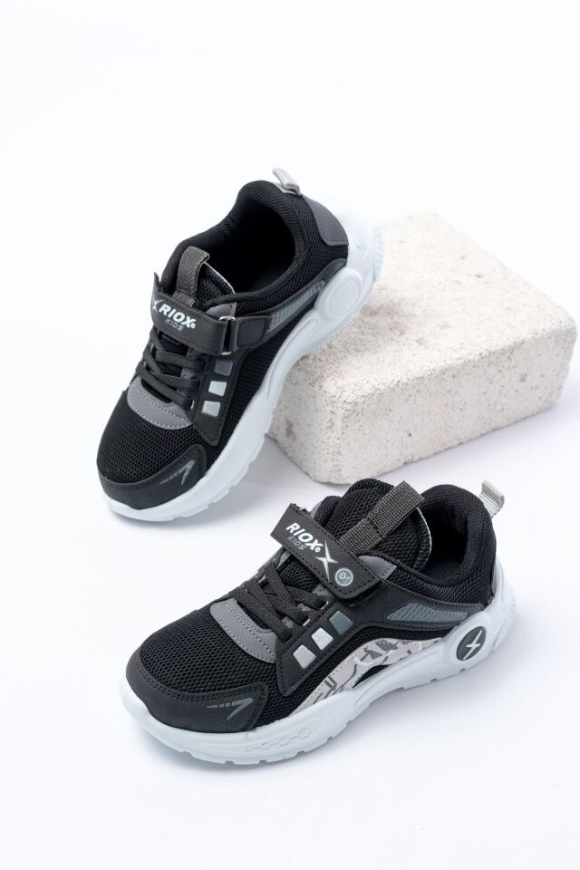 Unisex Çocuk Sneaker Ortopedik Taban Anorak File Hava Alır Günlük Rahat Hafif Esnek Spor Ayakkabı SİYAH - 32