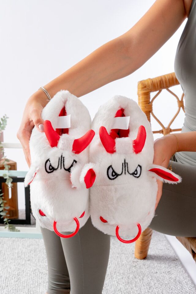 Unisex Hayvanlı Panduf Ev Ayakkabısı Ses Yapmaz Taban BEYAZ - 36-38