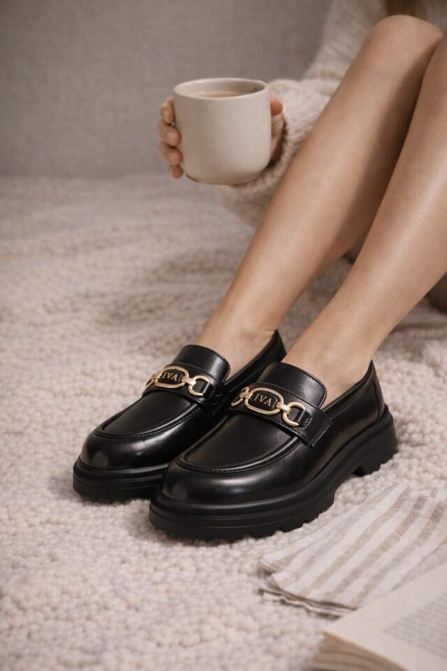 Kadın Kalın Taban Ortopedik Comfort Taban Deri Görünümlü Loafer – Siyah 707-MAT SİYAH - 40
