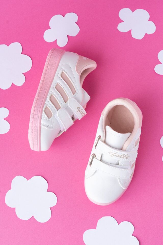 Kids Unisex Çocuk Spor Ayakkabı Sneakers BEYAZ - PUDRA - 32