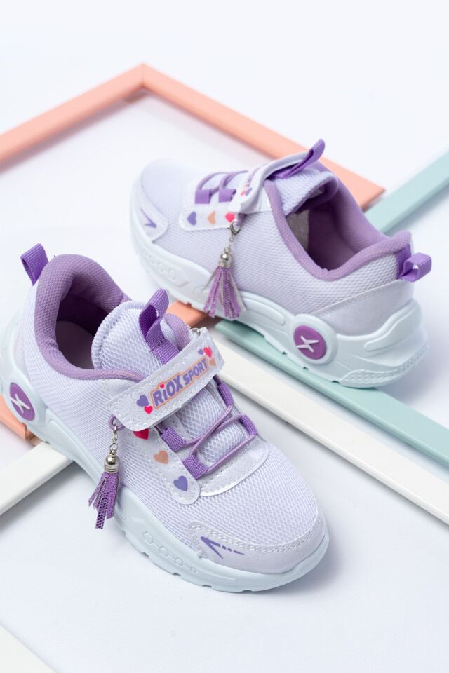 Unisex Çocuk Sneaker Ortopedik Taban Anorak File Hava Alır Günlük Rahat Hafif Esnek Spor Ayakkabı BEYAZ-LİLA - 34
