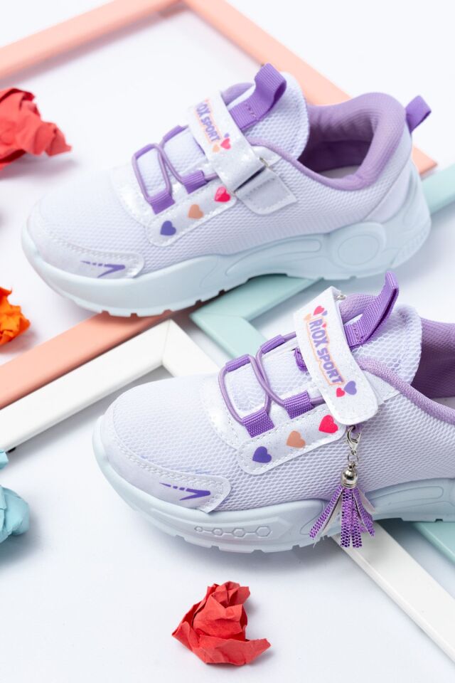 Unisex Çocuk Sneaker Ortopedik Taban Anorak File Hava Alır Günlük Rahat Hafif Esnek Spor Ayakkabı BEYAZ-LİLA - 34