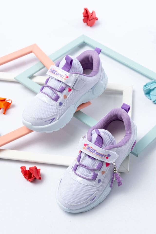 Unisex Çocuk Sneaker Ortopedik Taban Anorak File Hava Alır Günlük Rahat Hafif Esnek Spor Ayakkabı BEYAZ-LİLA - 34
