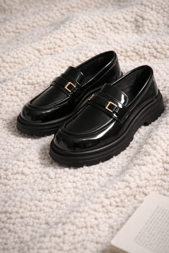Kadın Kalın Taban Ortopedik Comfort Taban Deri Görünümlü Loafer – Siyah 702-RUGAN SİYAH - 38