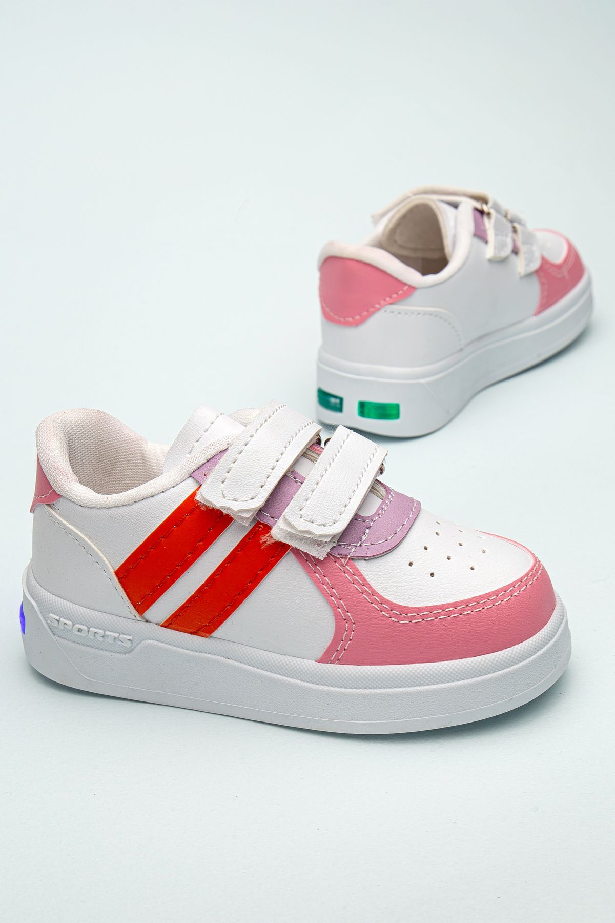 Kids Rahat Unisex Bebek Cırt Cırtlı Işıklı Çocuk Sneaker -Spor Ayakkabı BEYAZ-TURUNCU - 29