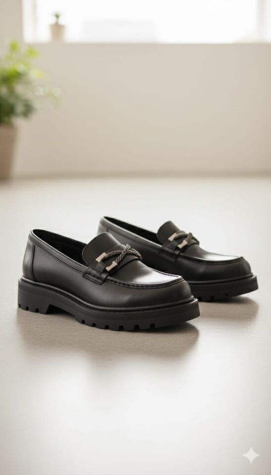 Kadın Kalın Taban Ortopedik Comfort Taban Deri Görünümlü Loafer – Siyah 704-MAT SİYAH - 36