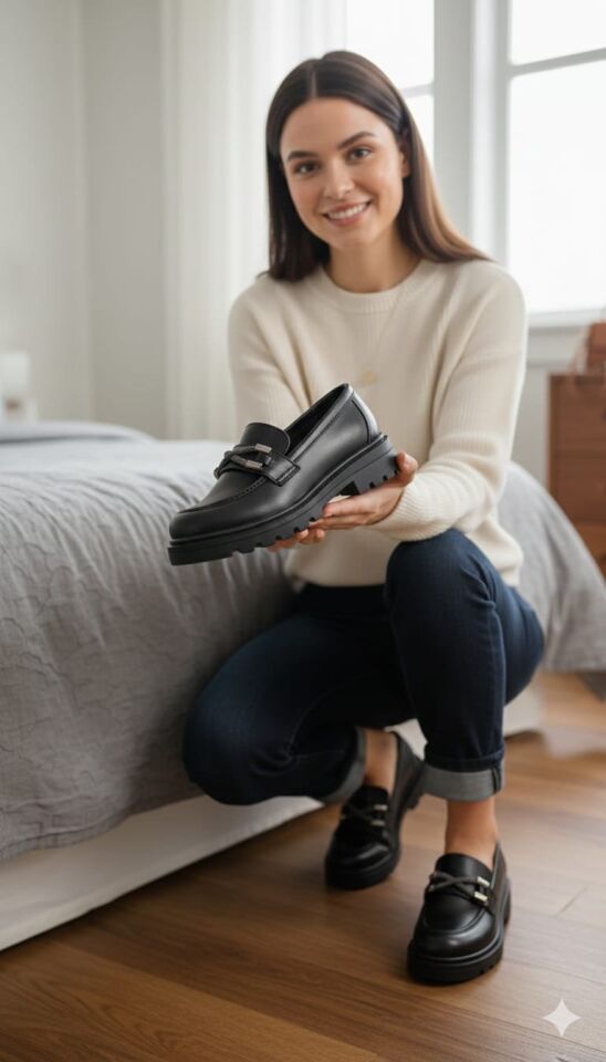 Kadın Kalın Taban Ortopedik Comfort Taban Deri Görünümlü Loafer – Siyah 704-MAT SİYAH - 36