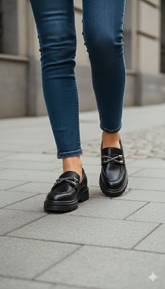 Kadın Kalın Taban Ortopedik Comfort Taban Deri Görünümlü Loafer – Siyah 704-MAT SİYAH - 36