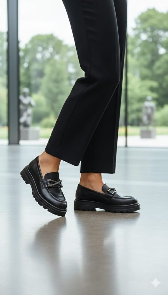 Kadın Kalın Taban Ortopedik Comfort Taban Deri Görünümlü Loafer – Siyah 704-MAT SİYAH - 36