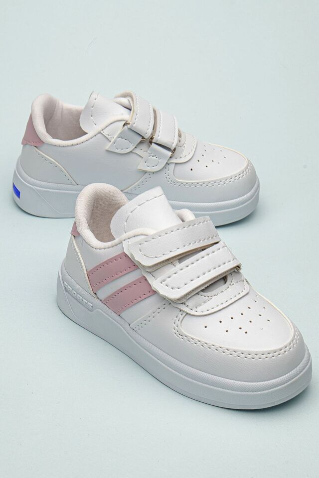 Kids Rahat Unisex Bebek Cırt Cırtlı Işıklı Çocuk Sneaker -Spor Ayakkabı BEYAZ PUDRA - 25