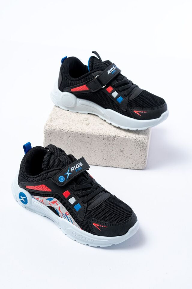 Unisex Çocuk Sneaker Ortopedik Taban Anorak File Hava Alır Günlük Rahat Hafif Esnek Spor Ayakkabı SİYAH-LACİVERT - 33